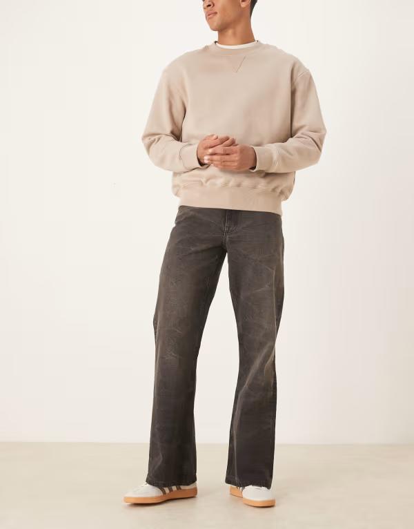 エイソス メンズ ボトムス ジーンズズボン下 デニム ASOS DESIGN wide flare jeans インチ washed black with brown tint WASHED BLACK 黒いこと