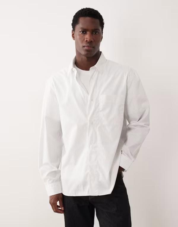 マンゴ メンズ トップス シャツ コットン Mango classic 100% cotton striped shirt WHITE ホワイト