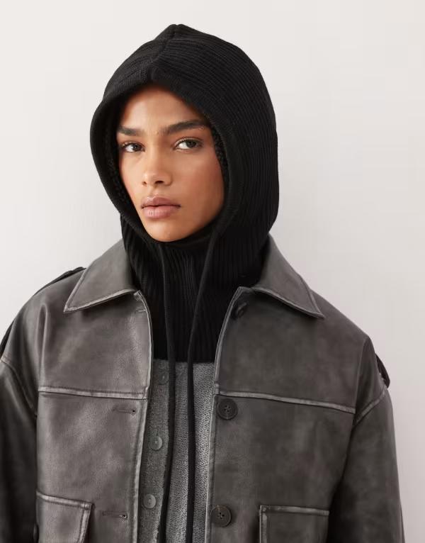 モンキ レディース アクセサリー 帽子 ニット Monki knit hooded balaclava Black ブラック