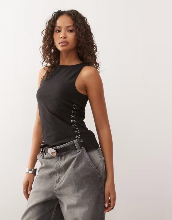 ウィークデイ レディース トップス Tシャツ Weekday hook-and-eye tank top Black ブラック