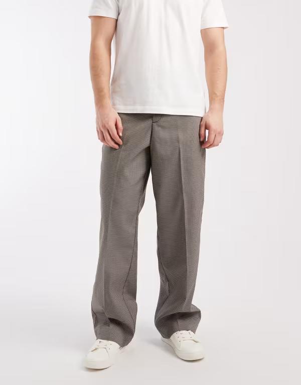 万力 アンド ジョーンズ メンズ ボトムス 心地よいズボン下 ワイドレッグ Jack \u0026 Jones Toby wide leg chino houndstooth pants Crockery 薄墨色