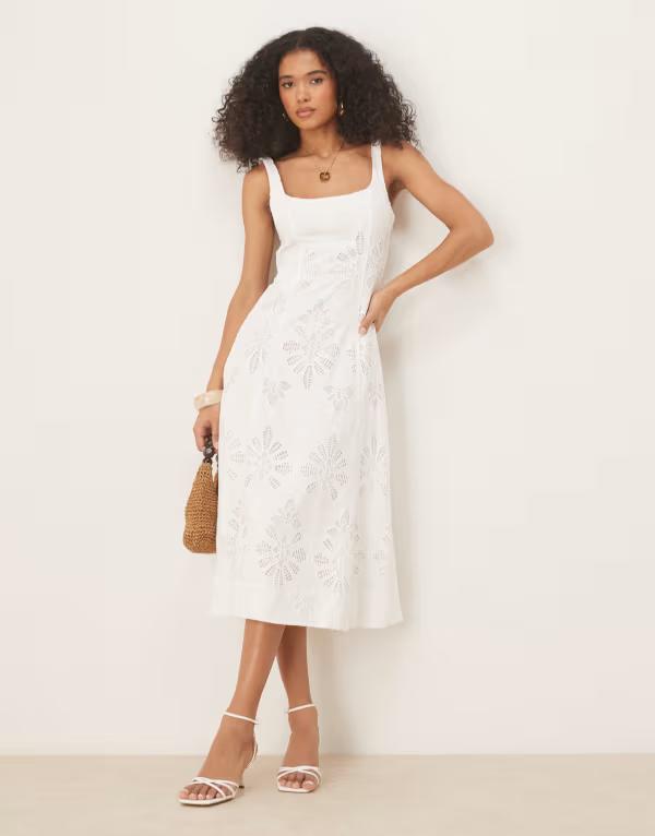 マンゴ レディース トップス ワンピース ミディ Mango premium cutwork midi dress WHITE ホワイト