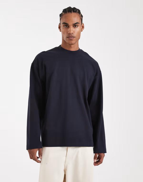 エイソス メンズ トップス Tシャツ ASOS DESIGN Circular Design Collection super heavyweight oversized long sleeve T-shirt Deep well ネイビー