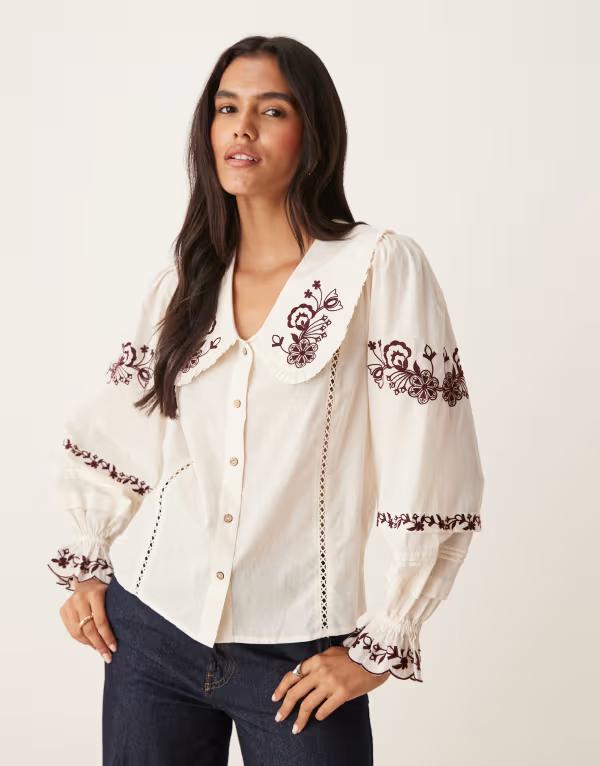 ノーバディーズ チャイルド レディース トップス シャツ 刺繍 Nobody's Child Henrietta embroidered shirt Ivory アイボリー