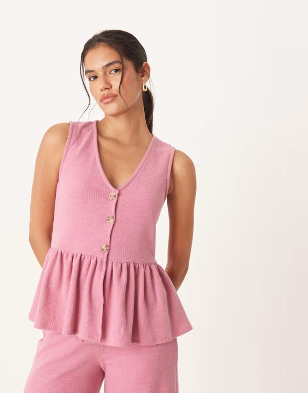 エイソス レディース トップス 限りない ASOS DESIGN Supersoft frill hem button up top - part of a set PINK さくら色