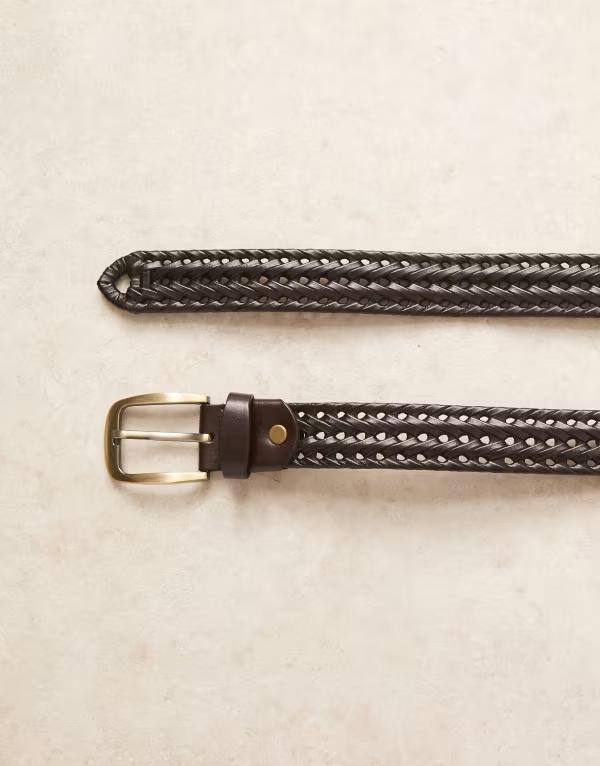 エイソス メンズ アクセサリー ベルト レザー ASOS DESIGN smart leather woven belt with gold buckle BROWN ブラウン