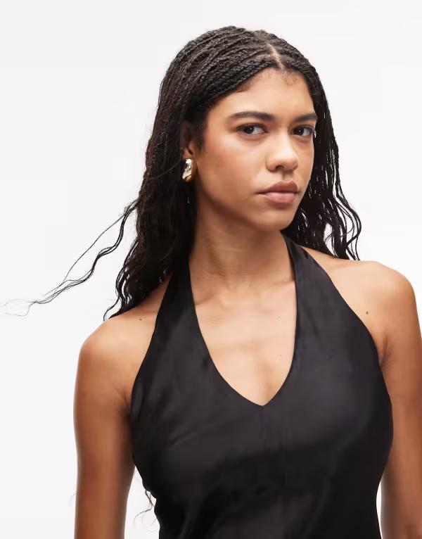 エイソス レディース トップス シャツ サテン ホルター ASOS DESIGN satin scoop halterneck cami top Black ブラック