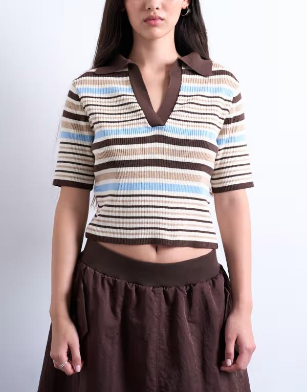 トップショップ レディース トップス ポロシャツ ニット Topshop knit collared polo stripe Multi マルチカラー|ReVida 店