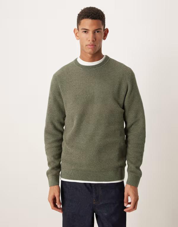 セレクティッド メンズ アウター ニット・セーター コットン Selected 100% cotton waffle knit sweater in dark Deep Forest フォレスト 18,091円