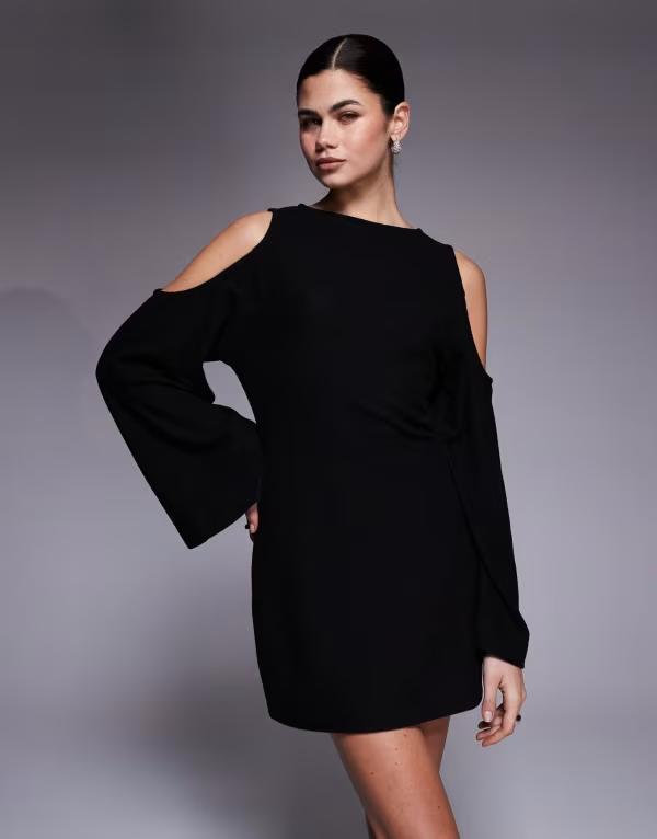 エイソス レディース トップス 衣装 ミニ ASOS DESIGN supersoft cold shoulders mini dress Black 黒いこと レディースファッション-ワンピース