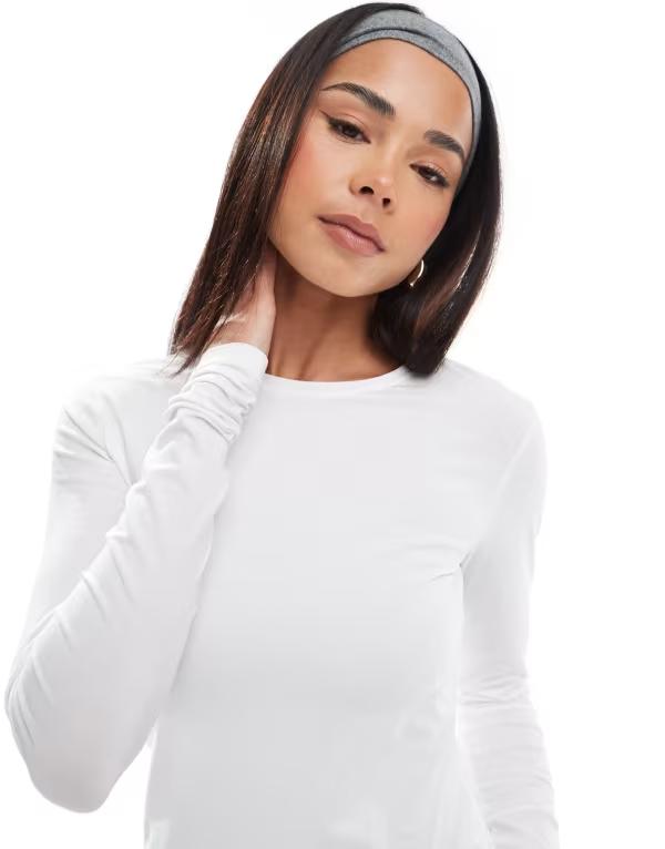 ウィークデイ レディース トップス Tシャツ スリムフィット Weekday slim fit long sleeve t-shirt White ホワイト｜ReVida 店