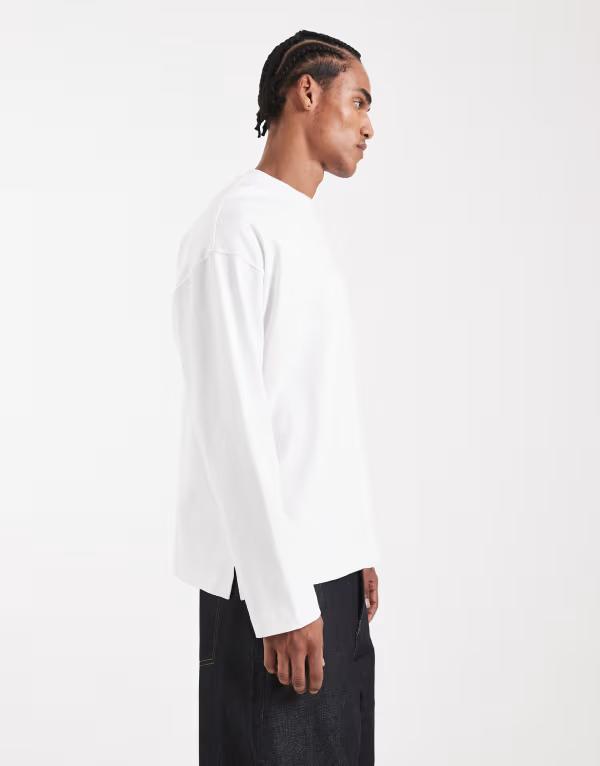 エイソス メンズ トップス Tシャツ ASOS DESIGN Circular Design Collection super heavyweight oversized long sleeve t-shirt WHITE ホワイト