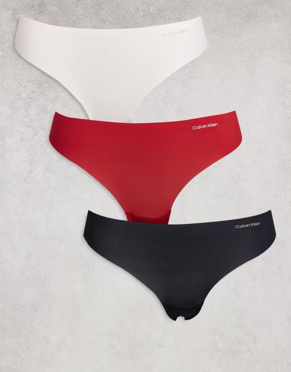 カルバンクライン レディース アンダーウェア ブリーフパンツ Calvin Klein microfibre invisibles 3 pack thongs/black/red Multi マルチカラー