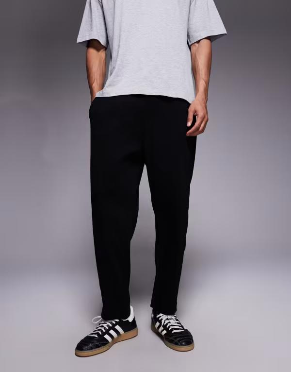 エイソス メンズ ボトムス カジュアルパンツ ストレート スウェットパンツ ASOS DESIGN heavyweight straight leg sweatpants with fixed hem and pintucks Black ブラック