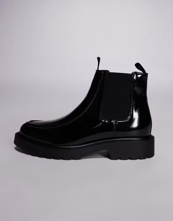 エイソス メンズ シューズ ブーツ・レインブーツ チェルシーブーツ チェルシー ASOS DESIGN chelsea boots with cleated soles Black ブラック