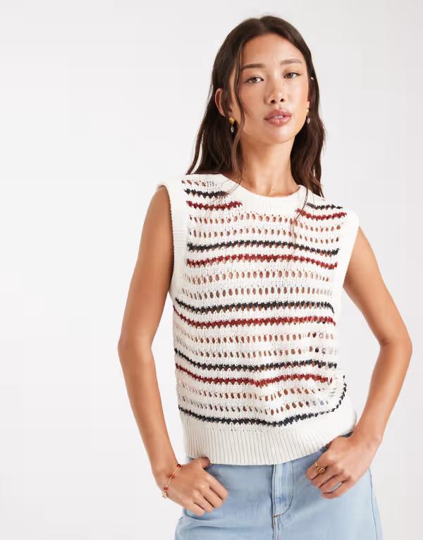 目的語 レディース トップス より良い ノースリーブ 編み物 Object crochet knit sleeveless layering vest インチ multicolor Cloudancer Pattern マルチ色合い