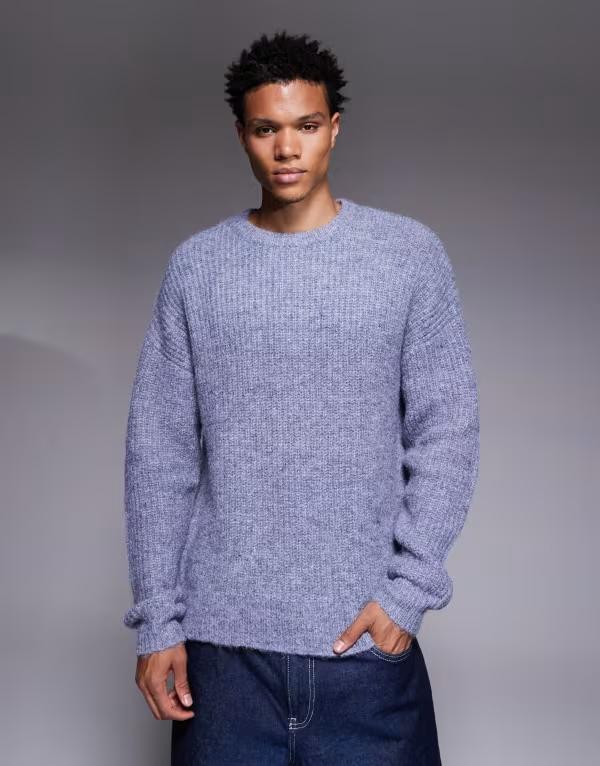 エイソス メンズ アウター ニット・セーター クルーネック ASOS DESIGN relaxed knit crew neck sweater BLUE ブルー