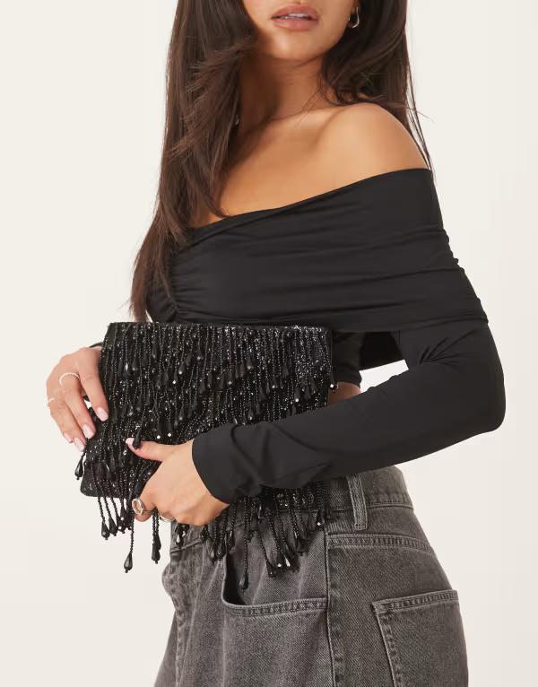 エイソス レディース バッグ ASOS DESIGN droplet zip top clutch purse Black ブラック