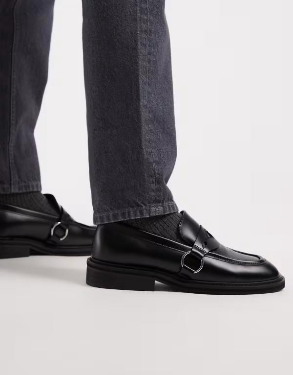 エイソス メンズ シューズ スリッポン・ローファー ASOS DESIGN loafers with western detailing Black ブラック｜ReVida 店 18,965円