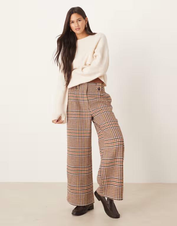 エイソス レディース ボトムス カジュアルパンツ クロップド ASOS DESIGN tailored cropped adjustable tab waist pants in plaid check チェック