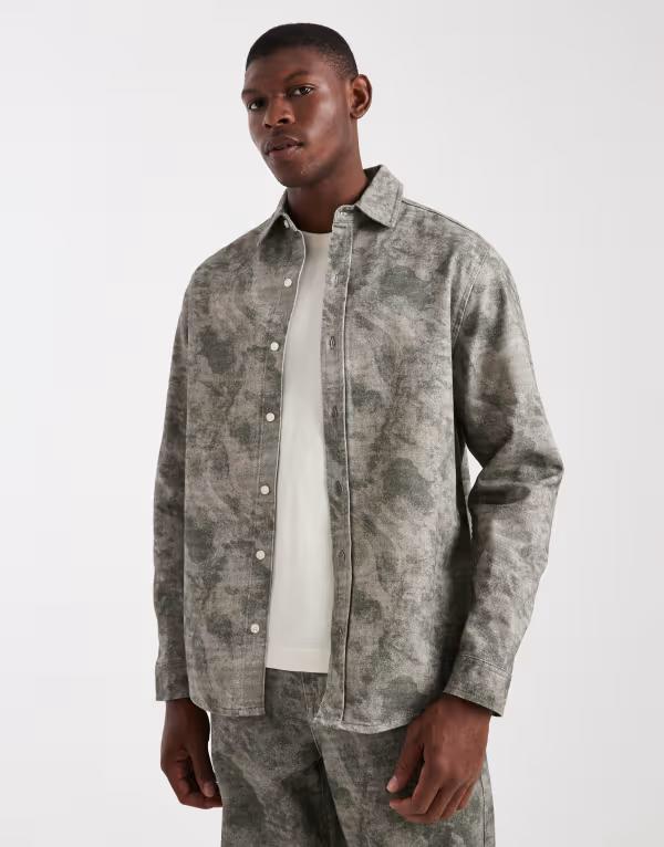 エイソス メンズ アウター 上衣・上衣 プルオーバー ASOS DESIGN long sleeve shirt インチ camo - part of a set Multi マルチ色つや