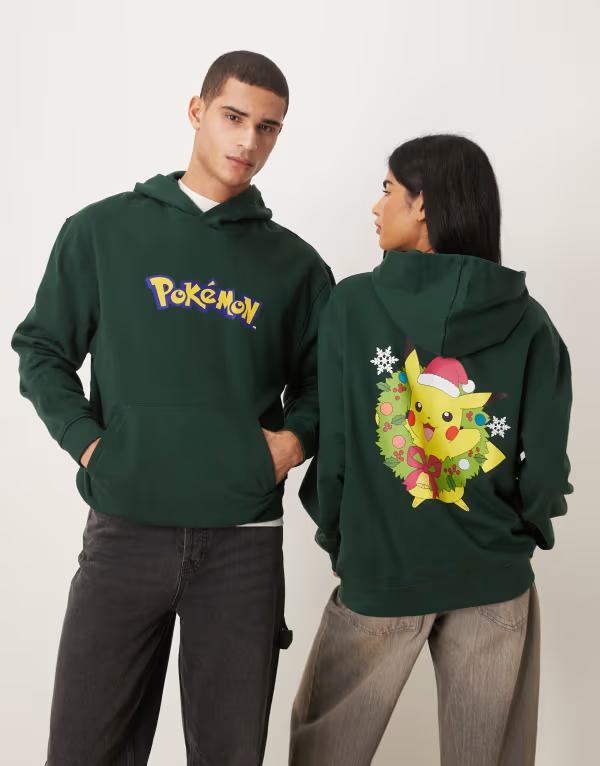 エイソス レディース アウター パーカー・スウェット 刷り上げる ASOS DESIGN Unisex relaxed hoodie with Pokmon prints GREEN 緑であること レディースファッション-トップス