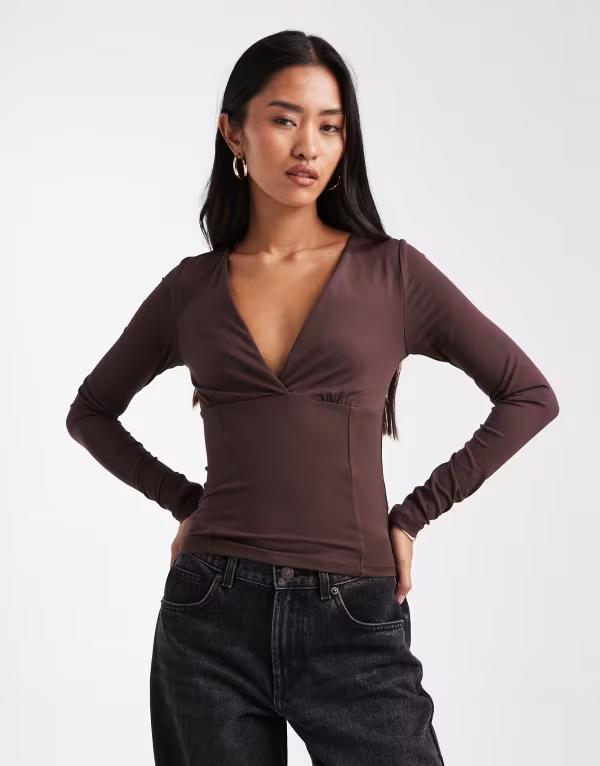 コットンオン レディース トップス プルオーバー Cotton zali crossover long sleeve top インチ american oak AMERICAN OAK