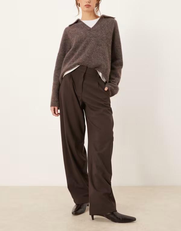 エイソス レディース ボトムス カジュアルパンツ ASOS DESIGN tailored arch barreleg pants brown ブラウン