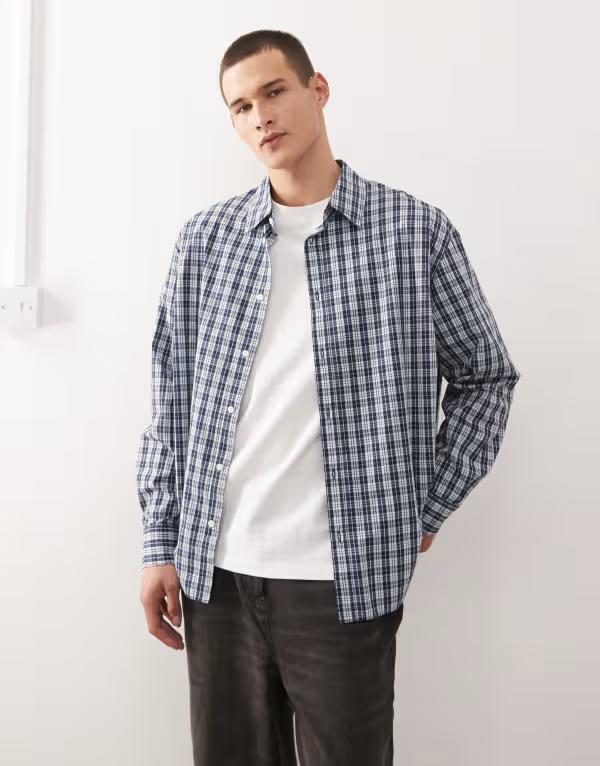 ウィークデイ メンズ トップス シャツ Weekday oversized shirt check Blue check ブルー