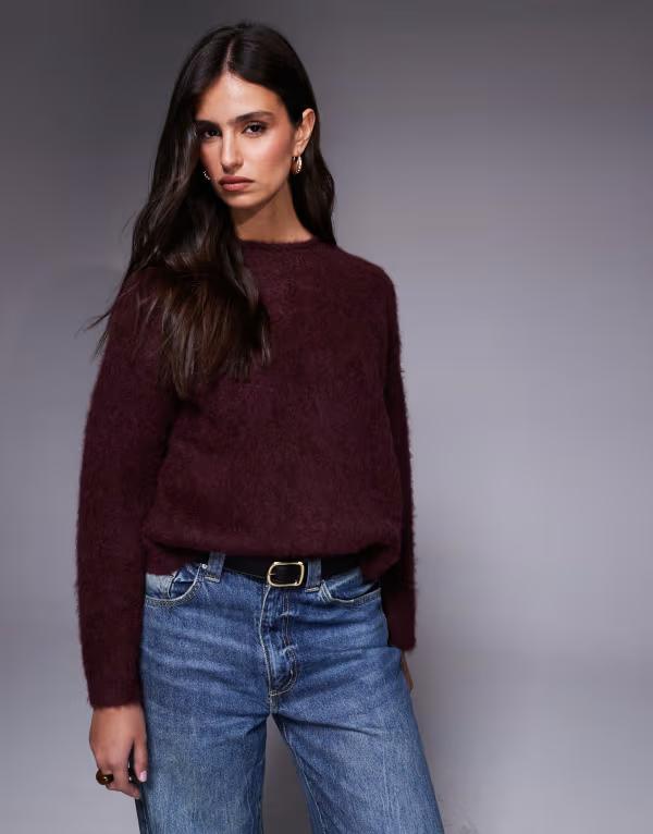 リバーアイランド レディース アウター ニット・セーター River Island premium alpaca knit sweater Burgundy バーガンディ