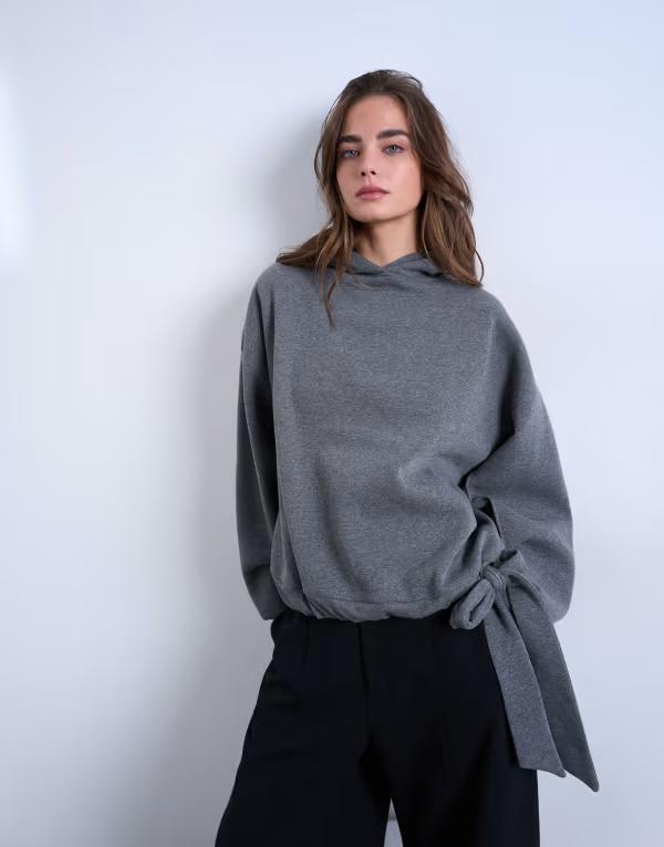 トップショップ レディース アウター パーカー・スウェット Topshop seam detail tie hem hoodie in charcoal heather Charcoal marl チャコール