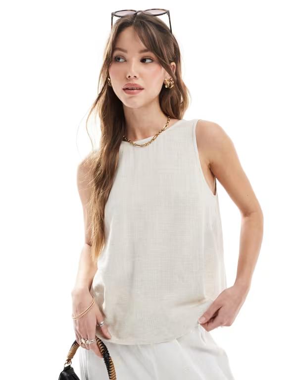 エイソス レディース トップス シャツ リネン ASOS DESIGN tank top with scoop back in linen blend in stone ストーン