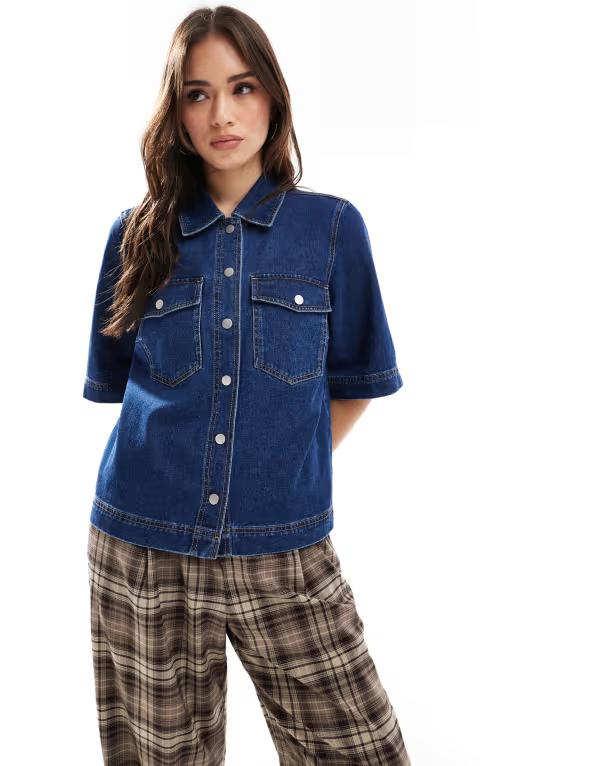 オンリー レディース トップス シャツ デニム ONLY short sleeve boxy denim shirt indigo wash INDIGO インディゴ