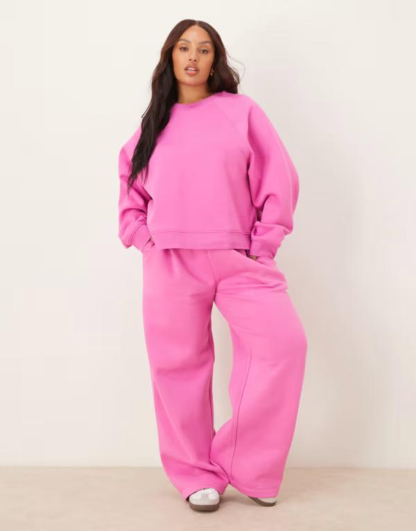 エイソス レディース ボトムス カジュアルパンツ ワイドレッグ スウェットパンツ ASOS Curve ASOS DESIGN Curve wide leg brushback sweatpants PINK ピンク｜ReVida 店 8,345円