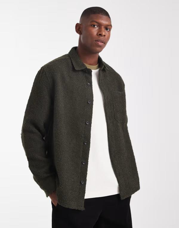 エイソス メンズ トップス シャツ ASOS DESIGN boucle overshirt Khaki カーキ