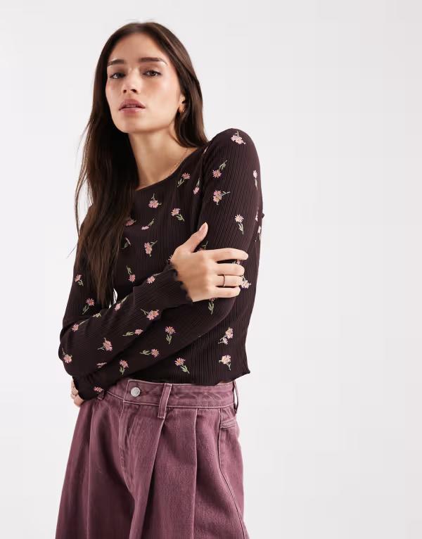 ミスセルフフリッジ レディース トップス Tシャツ 刺繍 Misselfridgembroidered long sleeve teembroidereditsy
