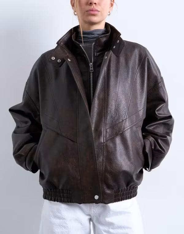 とっ始め販売店 レディース アウター 上衣・上衣 Topshop double fronted seam detailing bomber jacket brown 赤銅色