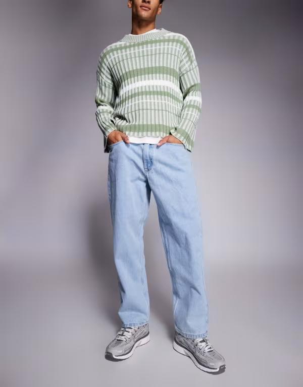 ベイシング エイプ メンズ ボトムス デニムパンツ ジーンズ Aape by A Bathing Ape loose fit denim jeans in light blue with leg embroidery LBLUE デニム｜ReVida 店