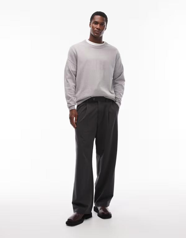 ジャック アンド ジョーンズ メンズ ボトムス カジュアルパンツ Jack & Jones dress pants with front pleats in dark Gray Melange グレー