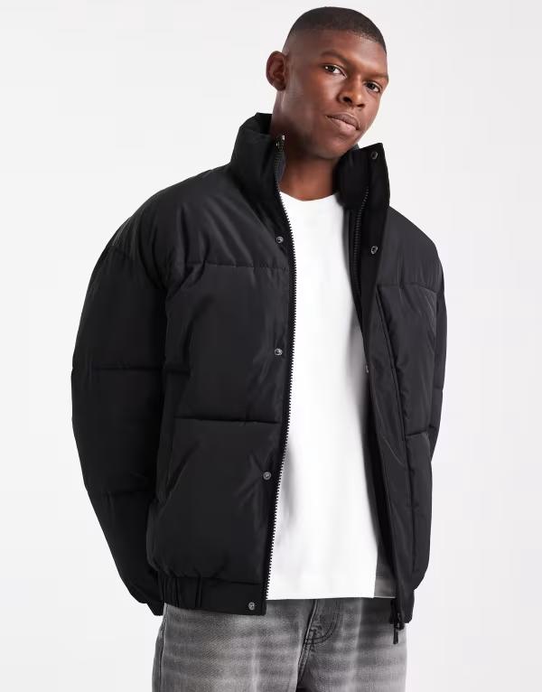 オンリーアンドサンズ メンズ アウター 上衣・上衣 ONLY \u0026 SONS oversized cuffed puffer jacket Black 黒いこと メンズファッション-コート・ジャケット