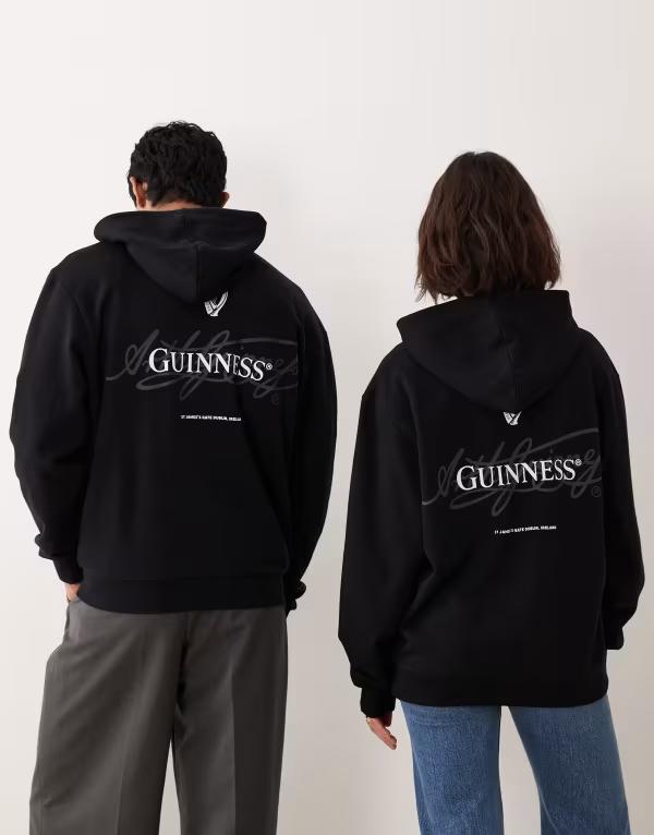 エイソス レディース トップス Tシャツ プリント パーカー ASOS DESIGN unisex relaxed hoodie with Guinness print Black ブラック