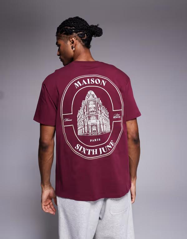 シックスジュン メンズ トップス Tシャツ Sixth June maison T-shirt Burgundy バーガンディ｜ReVida 店