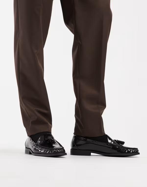 エイソス メンズ シューズ スリッポン・ローファー ASOS DESIGN penny loafers with tassels Black ブラック｜ReVida 店 18,735円