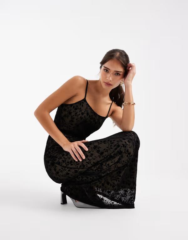 ピーシーズ レディース トップス ワンピース シアー マキシ Piecesheer effect devore cami maxi dress Black ブラック