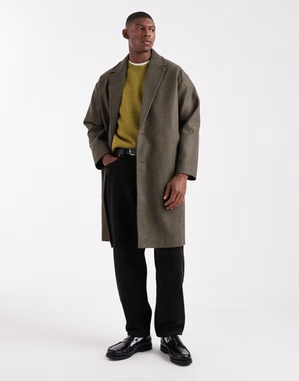 オンリーアンドサンズ メンズ アウター コート ドロップショルダー ONLY \u0026 SONS drop shoulder longline coatexture Bungee cord カーキ