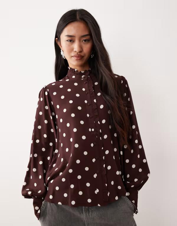 ノーバディーズ チャイルド レディース トップス シャツ ブラウス Nobody Child Bronte button up blouse dot Brown Spot ブラウン