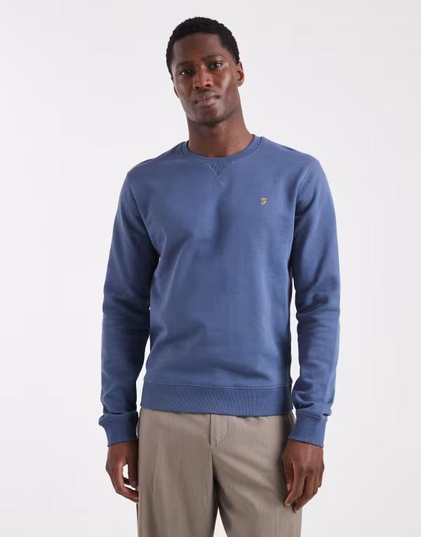 ファーラー メンズ アウター パーカー・スウェット クルーネック シャツ Farah tim crewneck sweatshirt 964 river bed ブルー｜ReVida 店