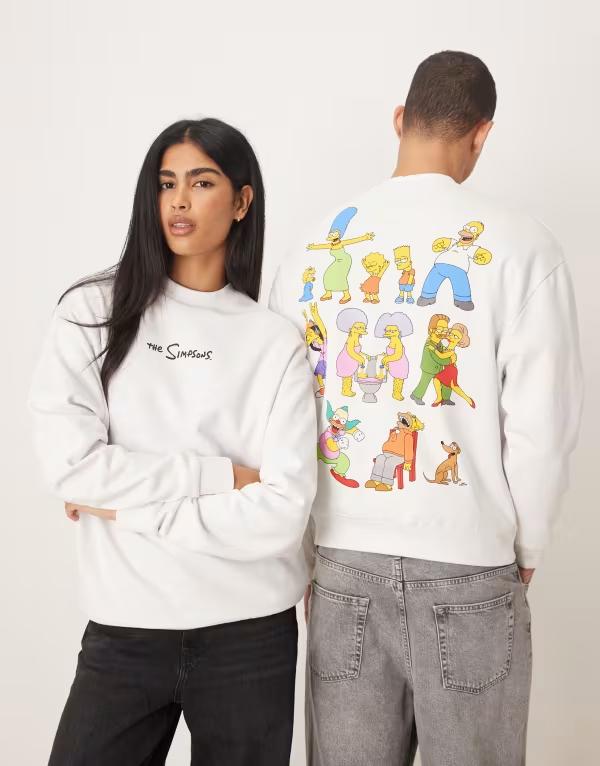 エイソス レディース アウター パーカー・スウェット プリント シャツ ASOS DESIGN unisex relaxed sweatshirt withe Simpsons print WHITE ホワイト
