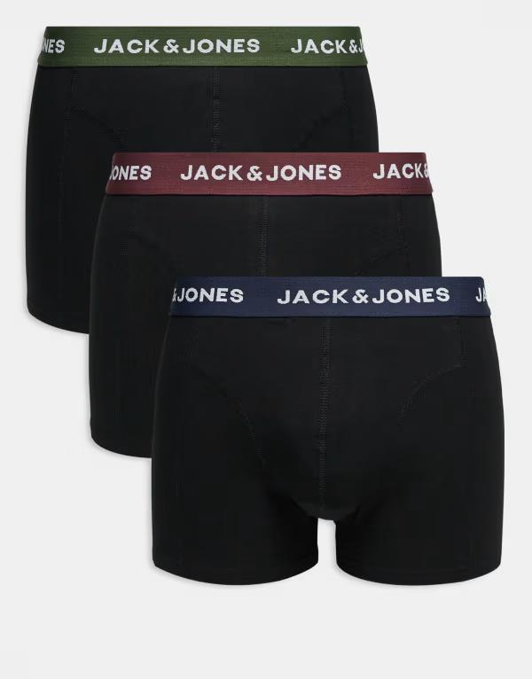 ジャック アンド ジョーンズ メンズ アンダーウェア トランクス Jack & Jones 3 pack boxer briefs with colored waistbands Black ブラック