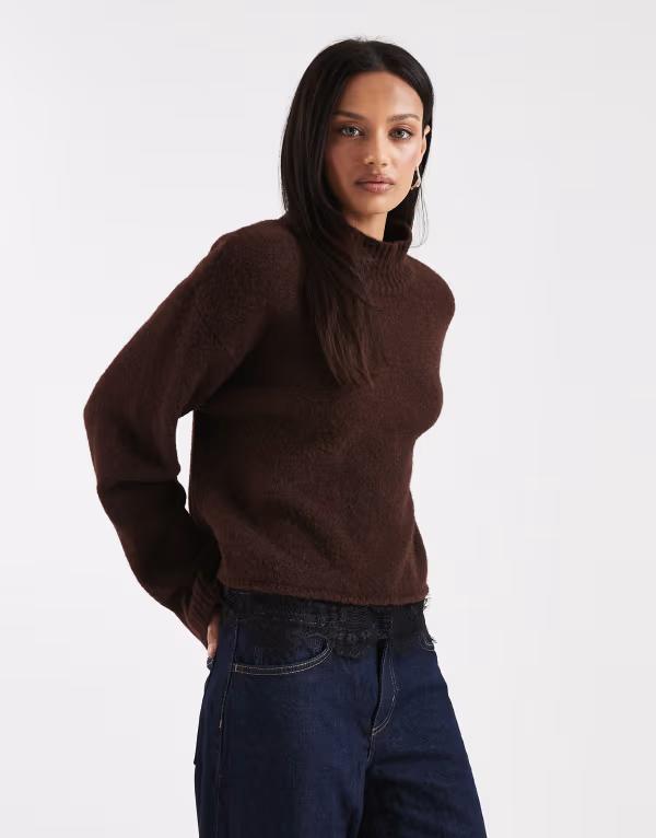 エイソス レディース アウター ニット・セーター レーストリム ウール レース ASOS DESIGN knit sweater with lace trim and wool in chocolate Brown ブラウン
